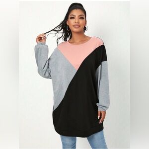 SHEIN Colorblock Crewneck Tunic Top - Pink, Gray & Black XL